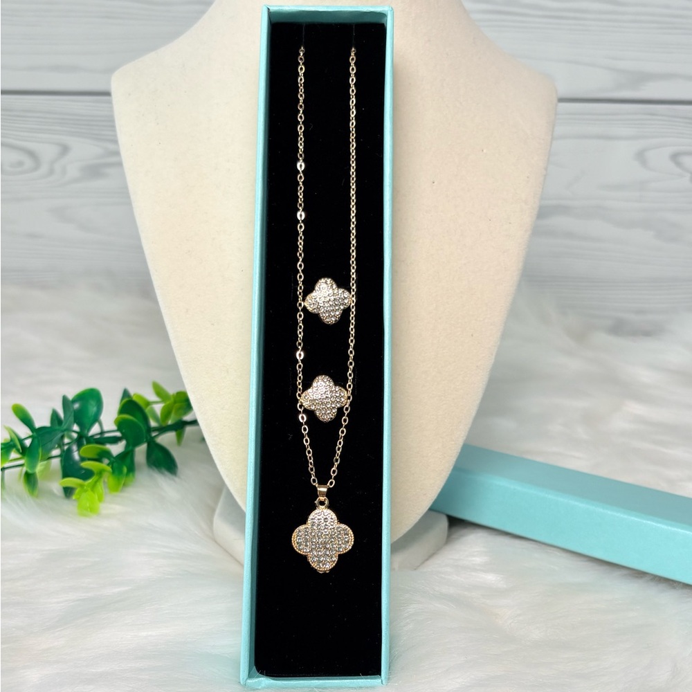 Gold Plated Flower Necklace and Earring Set